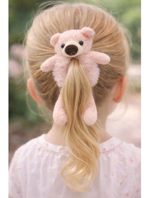 Nati Co Pembe Ayıcık Figürlü Peluş Lastik Toka – Çocuk Saç Tokası