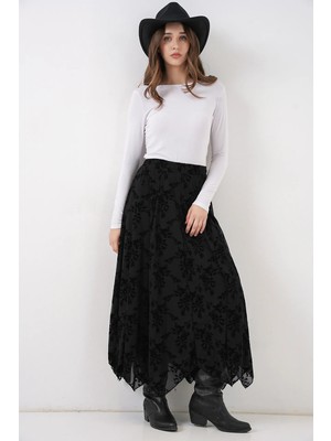 Hiccup Kadın Bdart Yüksek Bel Çiçek Desenli A Kesim Maksi Etek Siyah