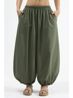 Hiccup Kadın Busem Lastik Bel Balon Pantolon Haki Yeşil
