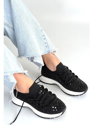 Erbilden Ceas Siyah Triko Bağcıklı Spor Ayakkabı