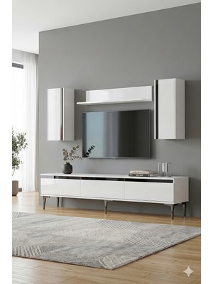 Yumedi Design TVR1898BS - Cherry Tv Ünitesi Takımı 180CM Beyaz-Silver