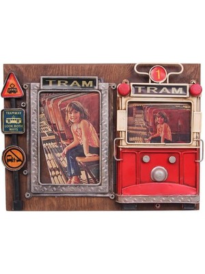 Dekoratif Metal Çerçeve Tramvay Dekorlu Vintage Hediyelik