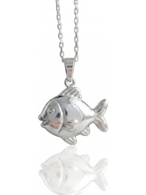 Ashak Accessories Kadın 925 Ayar Gümüş Zincirli Balık Fish Kolye