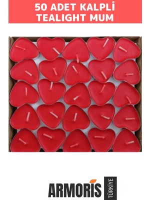 Armoris Yeni Seri Dekoratif Hediyelik Sevgili Özel Gün Süslemelerinde Kalpli 50'li Tealight Mum