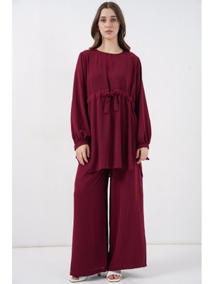 Uzun Tunik Pantolon Ikili Takım 6719 - Bordo