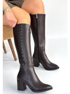 Erbilden Tiyan Kahverengi Cilt Topuklu Çizme