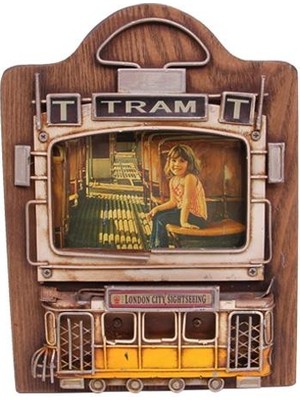 Dekoratif Metal Çerçeve Tramvay Dekorlu Vintage Hediyelik