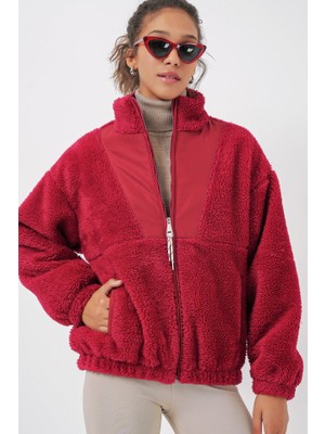 5194 Peluş Mont Ceket - A.bordo