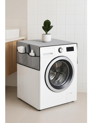 Storemax Oktaysell Palm Design Çamaşır Makinesi Koruyucu Örtü 4 Cepli Banyo Düzenleyici Organizer Su Geçirmez Örtü (Gri)