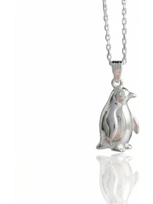 Ashak Accessories Kadın 925 Ayar Gümüş Zincirli Penguen Kolye