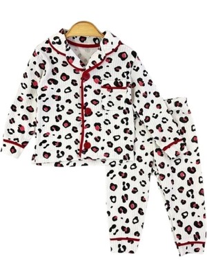 Yağmur Giyim Dlşp Kırmızı Leopar Desenli %100 Pamuk Bebek Pijama Takımı 1073-L