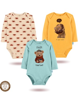 Mahfel 3'lü Premium %100 Pamuklu  Çıtçıtlı Bebek Body Zıbın 832-833