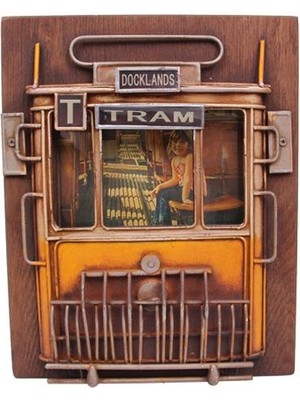Dekoratif Metal Çerçeve Tramvay Dekorlu Vintage Hediyelik