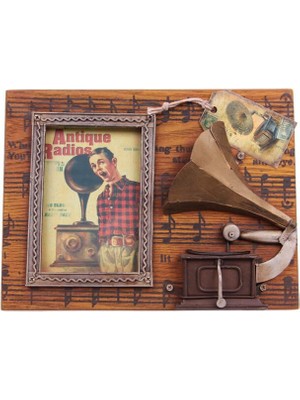 Dekoratif Metal Çerçeve Gramofon Dekorlu Vintage Hediyelik
