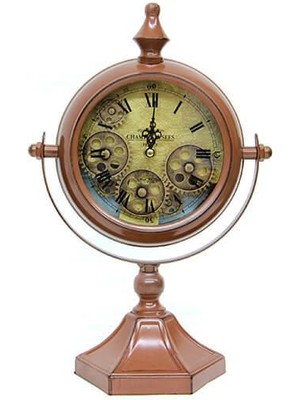 Masaüstü Mat Kahve Çarklı Saat Roma Rakamlı Köstek Modeli