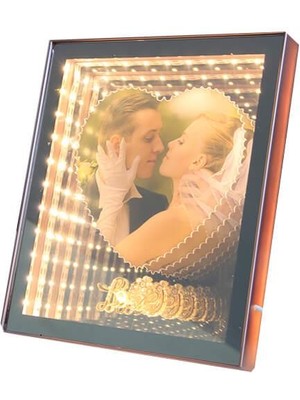 Ayna LED Li Çerçeve LED Işıklı Kalpli Fotoğraf Çerçevesi