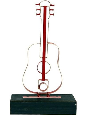 Obje Gitar Ahşap Standlı Biblo Dekoratif Ev Ofis Hediyelik