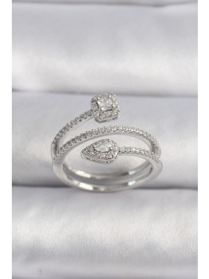 Calperia Pirinç Gümüş Renk Zirkon Taşlı Ok Model Vıp Seri Kadın Yüzük