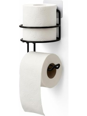 Storemax Oktaysell Orret Home Yapışkanlı Tuvalet Kağıtlığı – Mat Siyah Metal Tuvalet Kağıt Tutacağı ve Yedek Standı, Delmeden Montaj, Suya Dayanıklı Banyo Organizeri (Yuvarlak)