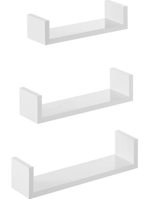 Storemax Oktaysell Songmıcs Duvar Rafları, 3'lü Set, U Şeklinde Yüzer Raflar, Çok Parlak Yüzey, Yaratıcı Fikirler, Mdf'den Yapılmış Depolama Rafı, Beyaz LWS40WT