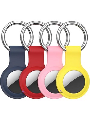 Storemax Oktaysell Airtag ile Uyumlu 4’lü Silikon Kılıf Seti Anahtarlık Arkası Kapalı Düşmez Yıkanabilir Esnek (Lacivert - Kırmızı - Pembe - Sarı)