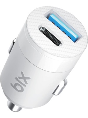 Storemax Oktaysell Bix BXAC65C 65W Pd Type-C & 18W Usb-A Girişli Çift Portlu Hızlı Şarj Özellikli Araç Içi Şarj Cihazı Beyaz