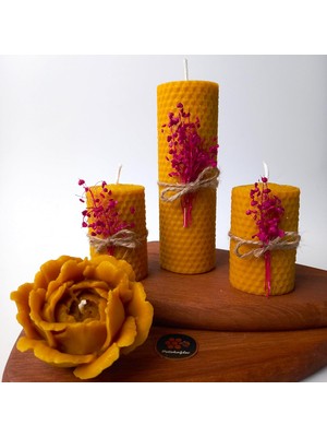 Storemax Oktaysell Petekoğlu Balmumu Mum Dekoratif Hediye Kutusu 4 Lü Set Doğal Petek Beeswax Candle Açmış Gül (Kırmızı Süslemeli Açmiş Gül)