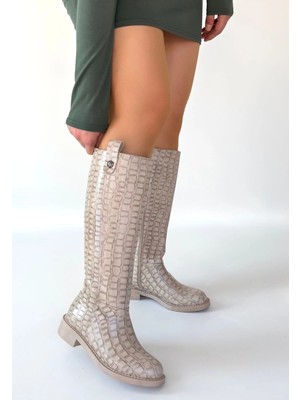 Erbilden Metta Bej Cilt Desenli Çizme