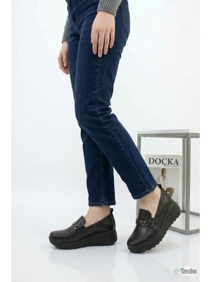 Mammamia Kadın Mevsimlik Ortopedik  Hakiki Deri Klasik Tarz Şık Dolgu Topuk Ayakkabı M27YA/3475