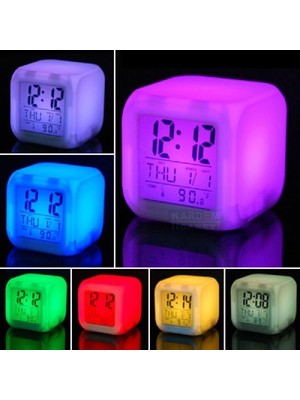 Renk Değiştiren Küp Masa Saati Dekoratif Hediyelik