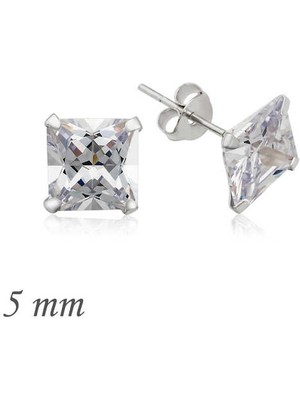 925 Ayar Gümüş Kare Tek Taş Zirkon Küpe - 5 mm