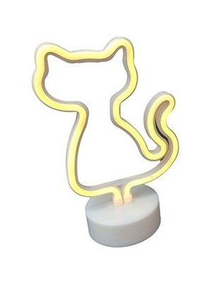 Neon Işıklı Kedi Lamba Usb+Pil Dekoratif Aydınlatma