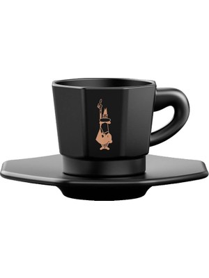 Storemax Oktaysell Bialetti - 4'lü Espresso Fincan Seti - Sekizgen Tasarım - Siyah Renk - Porselen