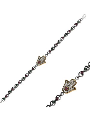 925 Ayar Gümüş Fatma Ana Eli Otantik Bileklik