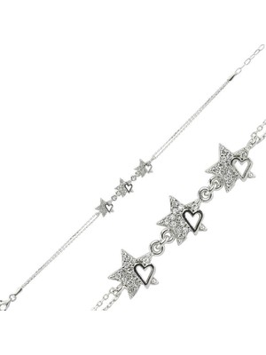 925 Ayar Gümüş Kalpli Yıldız Bileklik