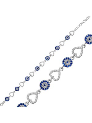 925 Ayar Gümüş Kalpli Nazar Bileklik