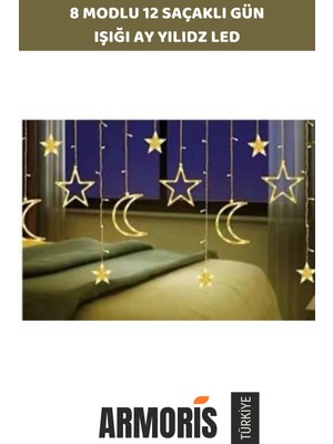 Armoris #led Ambiyans 12 Saçaklı 8 Modlu 3 Metre Genişlik Estetik Dekoratif Ay Yıldız Gün Işığı Perde LED