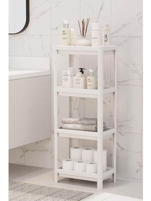 Storemax Oktaysell 4 Katlı Hazneli Plastik Beyaz Banyo Mutfak Balkon Düzenleyici Rafı MIT1191
