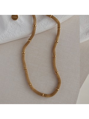 Lente Aksesuar Kadın Gold Çelik Hasır Boğumlu Zincir Kolye