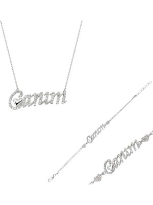 925 Ayar Gümüş Canım Yazılı Kalp Set