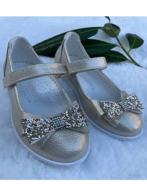 bebekokusu Simli Kelebek Fiyonk Çocuk Ortopedik Parti Ayakkabısı - Altın Rengi