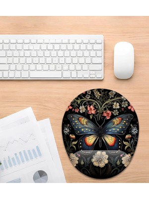 Hamiki Kelebek ve Çiçek Desenli Bilek Destekli Mouse Pad Ergonomik Kaymaz Taban Mousepad Fare Altlığı