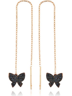 925 Ayar Gümüş Kelebek Zincir Küpe