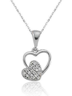 925 Ayar Gümüş Kalpli Kadın Gümüş Kolye