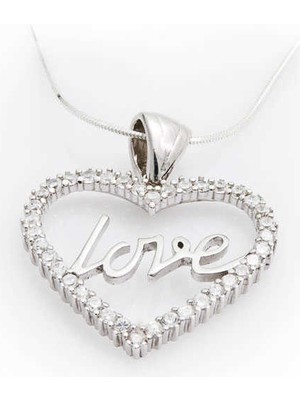 925 Ayar Gümüş Taşlı Love Kadın Gümüş Kolye