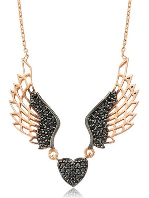 925 Ayar Gümüş Kanatlı Kalp Kolye