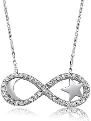 925 Ayar Gümüş Sonsuzluk Ay Yıldız Kadın Gümüş Kolye