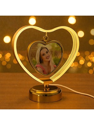 Hediye Kalpli Aşk Çemberi Fotoğraflı Ledli Abajur Kişiye Özel Fotoğraf Baskısı Şık
