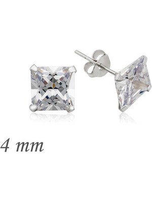 Gümüş Kare Tek Taş Zirkon Küpe - 4 mm
