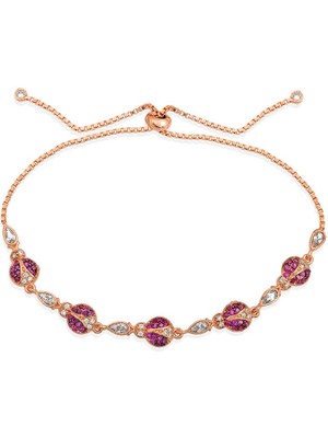 925 Ayar Gümüş Rose Uğur Böcekli Asansör Bileklik